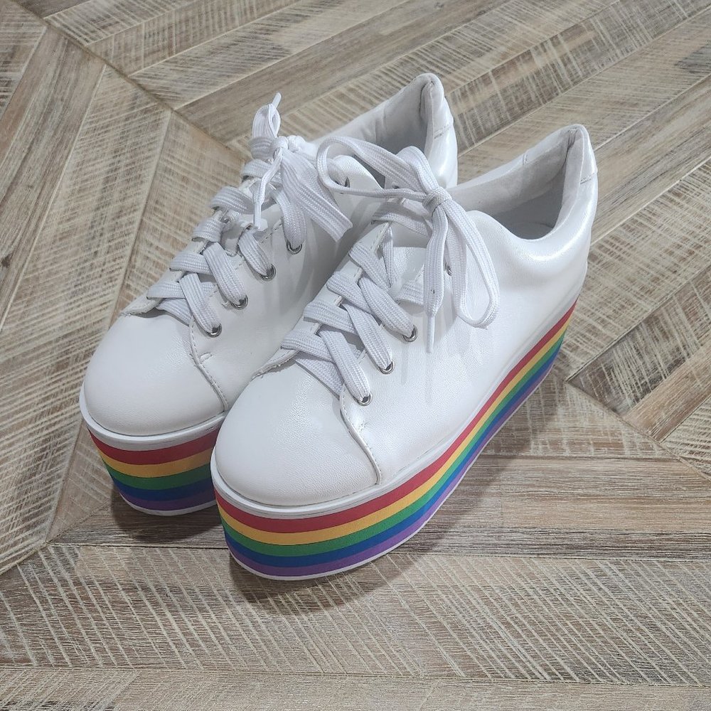 N.Y.L.A. X Dolls Kill Rainbow Platform Sneakers Women's Sz 8